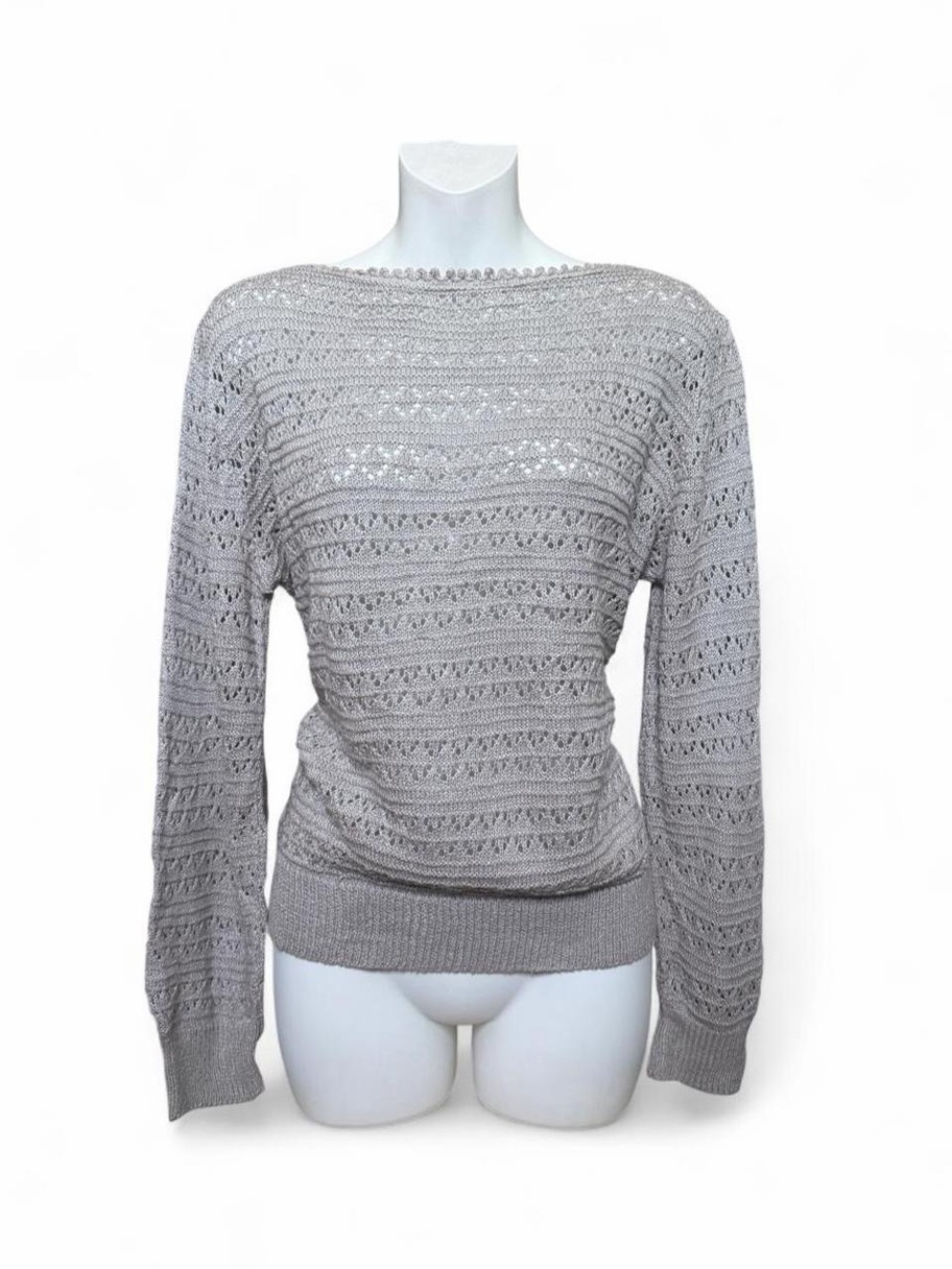 Light Gray Off-the-Shoulder Openwork Knit Sweater